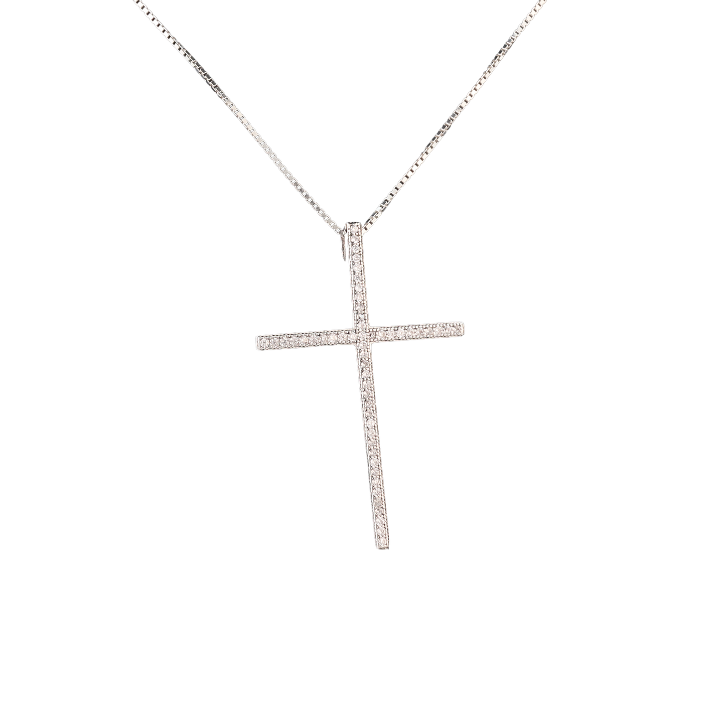 large thin silver crystal cross pendant