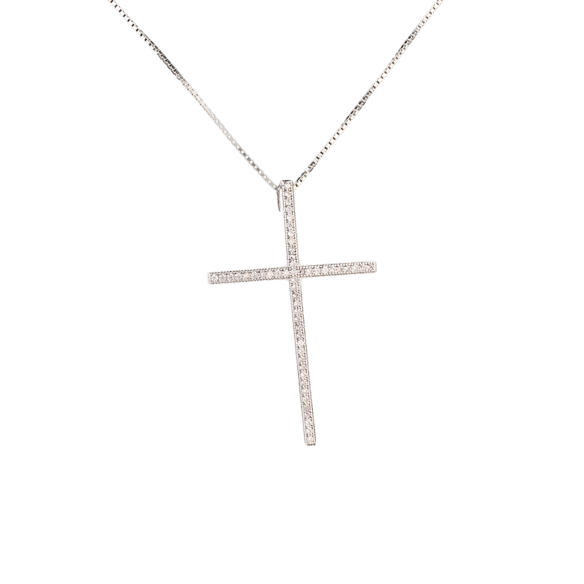 large thin silver crystal cross pendant