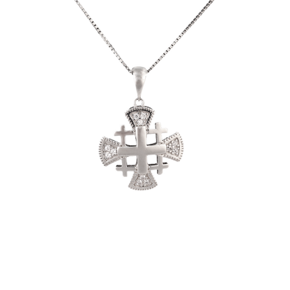 Jerusalem Cross Rounded Pendant with Zircon