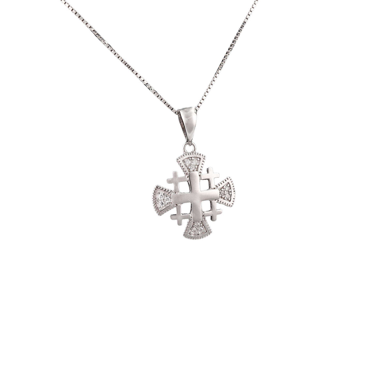 Jerusalem Cross Rounded Pendant with Zircon