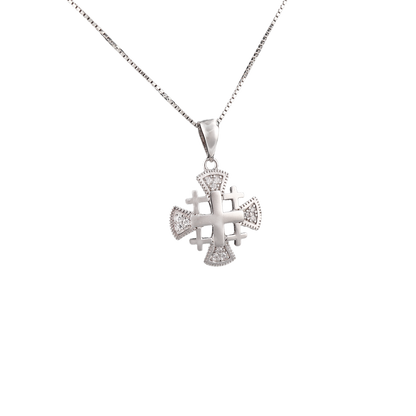 Jerusalem Cross Rounded Pendant with Zircon