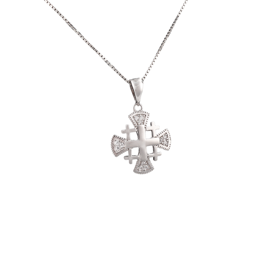 Jerusalem Cross Rounded Pendant with Zircon