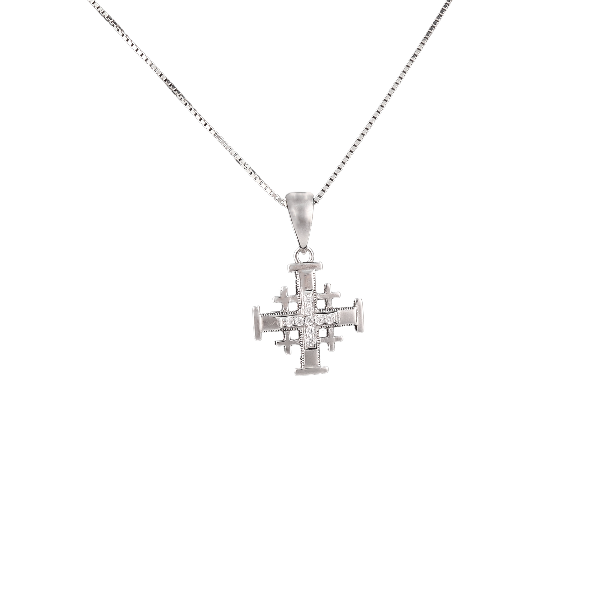 Jerusalem cross Pendant with crystals in the middle