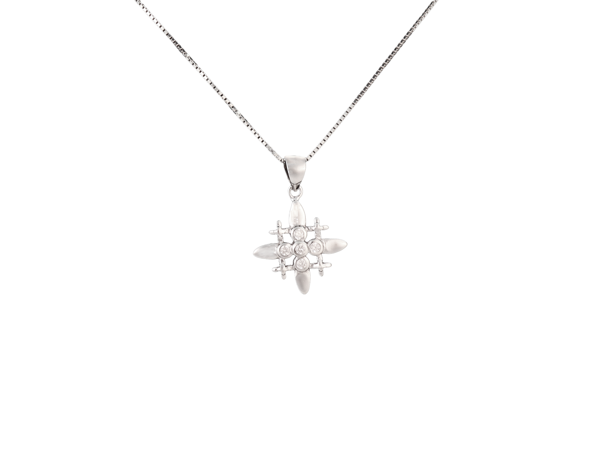 A small, sparkling Jerusalem Cross pendant accented with brilliant crystals