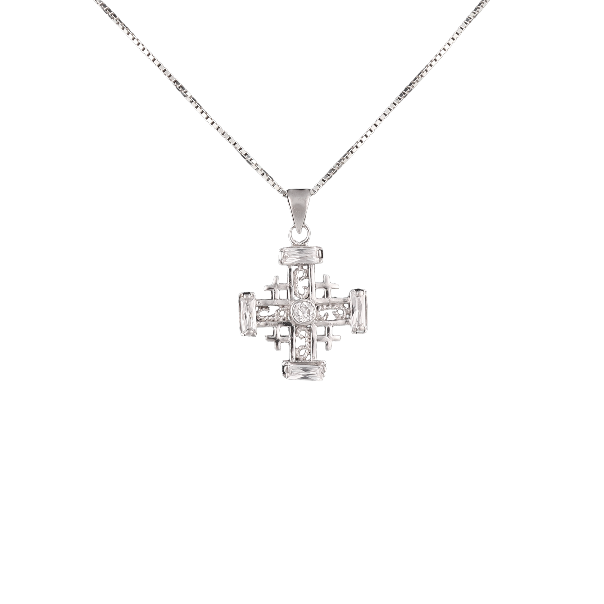  Jerusalem Cross pendant featuring sparkling zircon crystals 