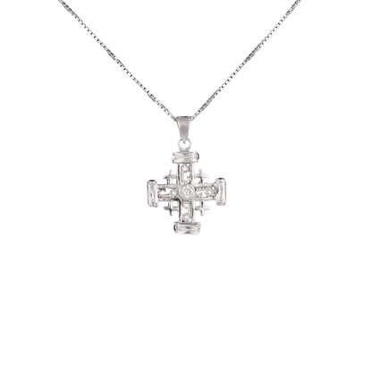  Jerusalem Cross pendant featuring sparkling zircon crystals 