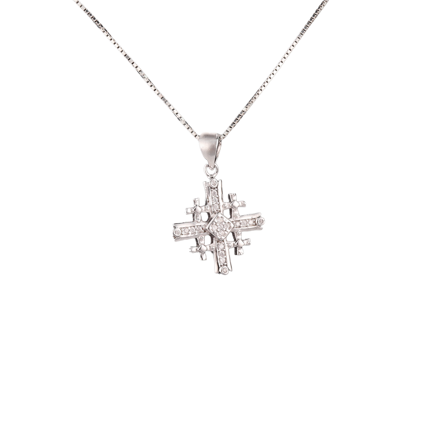 silver jerusalem cross with crystals