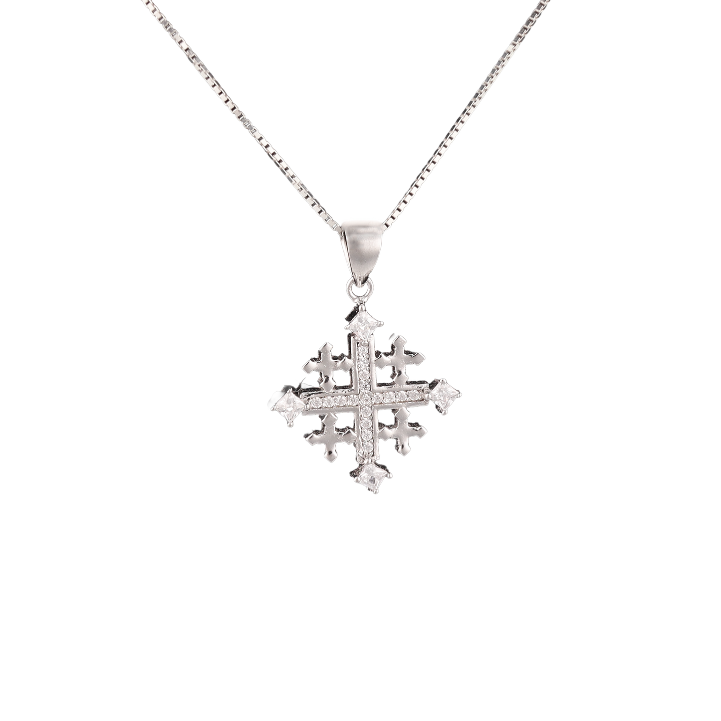 silver jersualem cross with crystals 