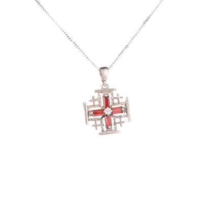 Jerusalem Cross Pendant with Garnets (Various Designs)