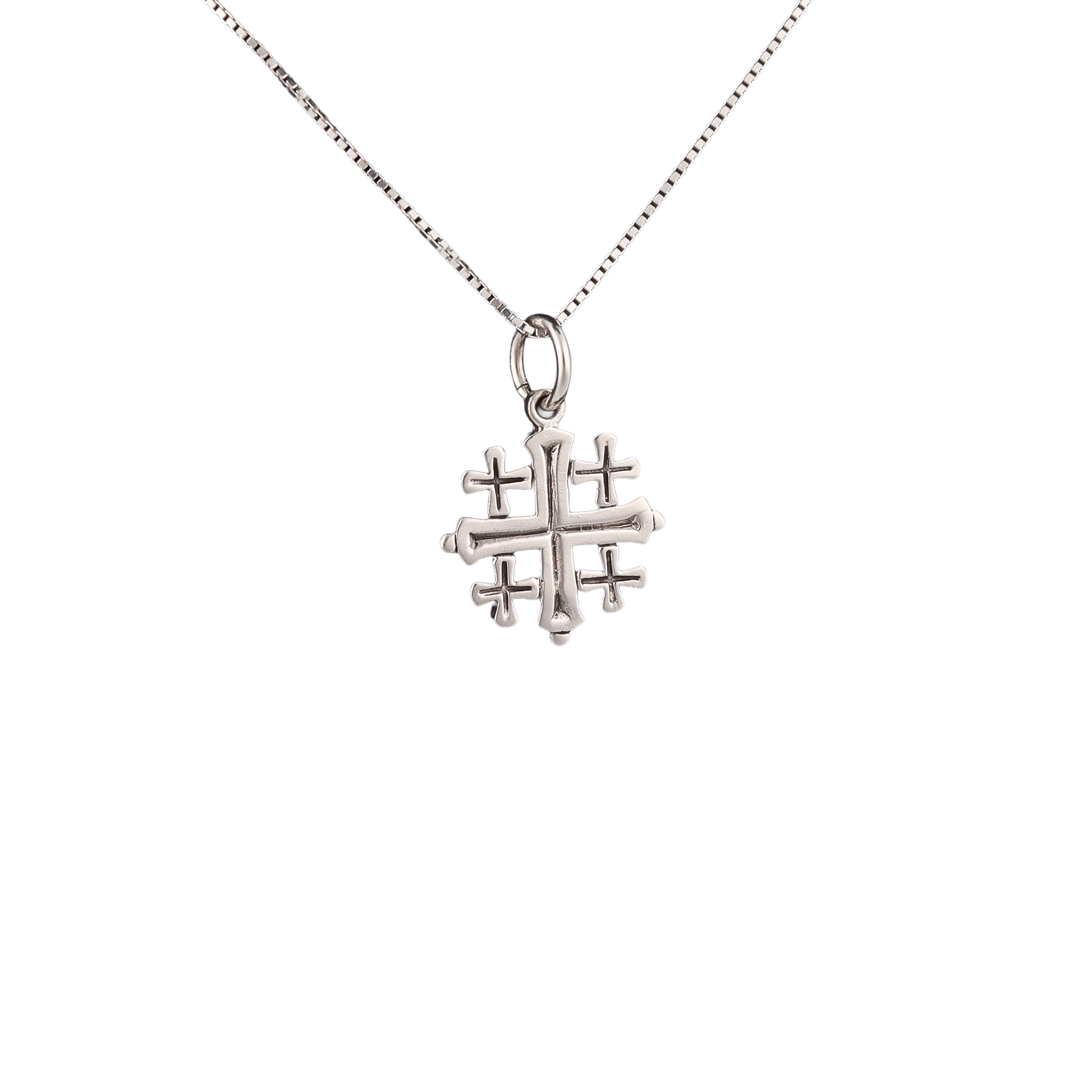 silver jerusalem cross with black detail