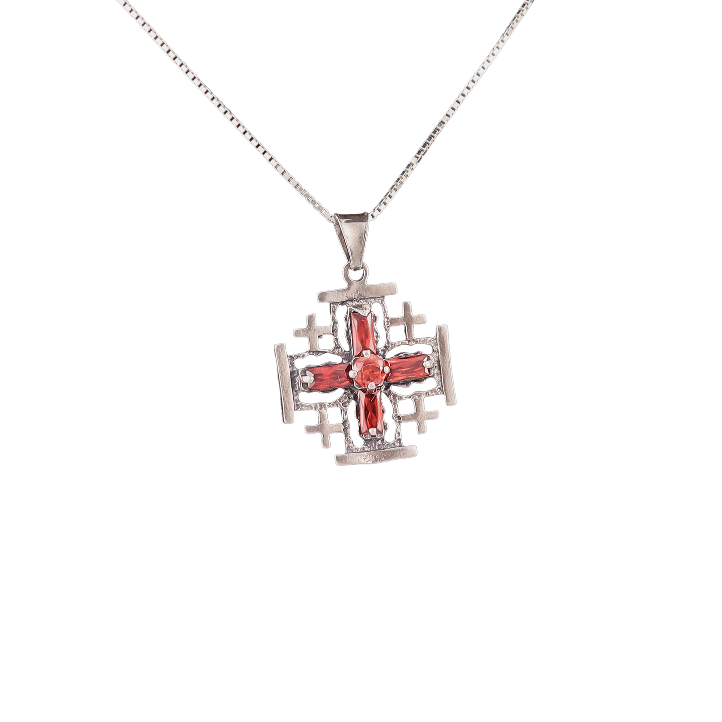 Jerusalem Cross Pendant with Garnets (Various Designs)
