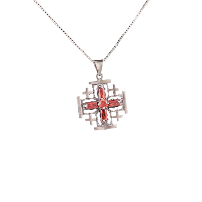 Jerusalem Cross Pendant with Garnets (Various Designs)