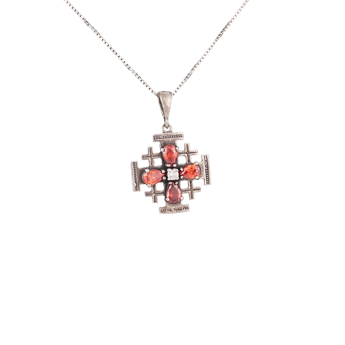 Jerusalem Cross Pendant with Garnets (Various Designs)