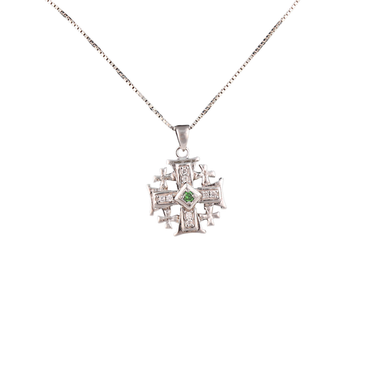 Jerusalem Cross with Green Zircon Center