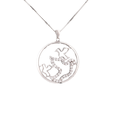 Doves in Round Frame Pendant