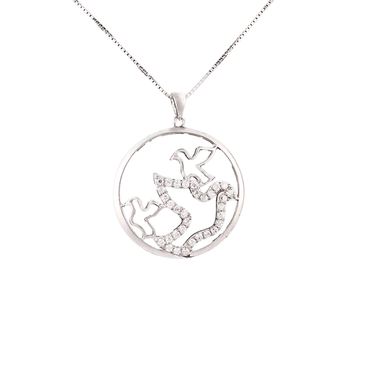 Doves in Round Frame Pendant