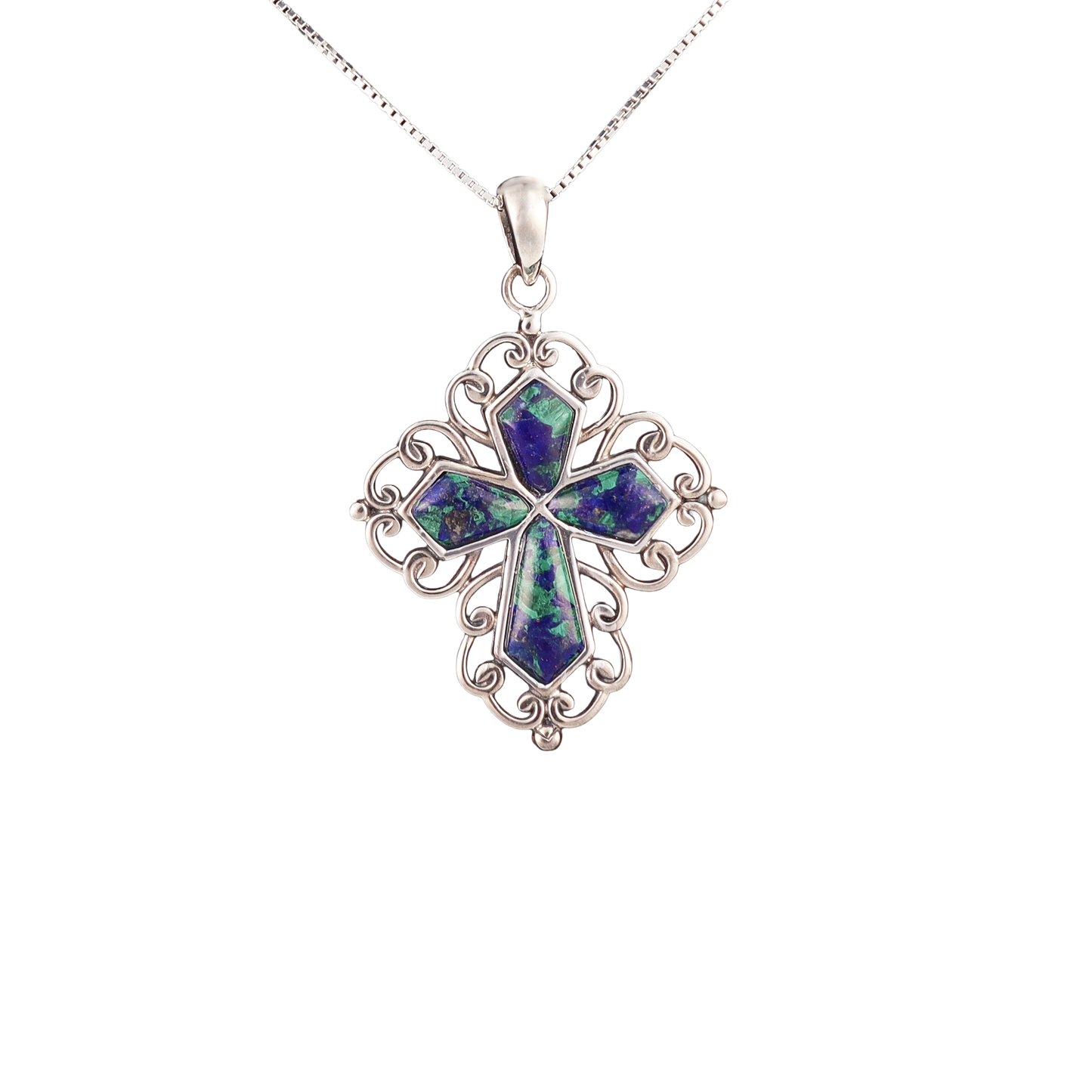 Eilat Stone & Silver Filigree Cross Pendant