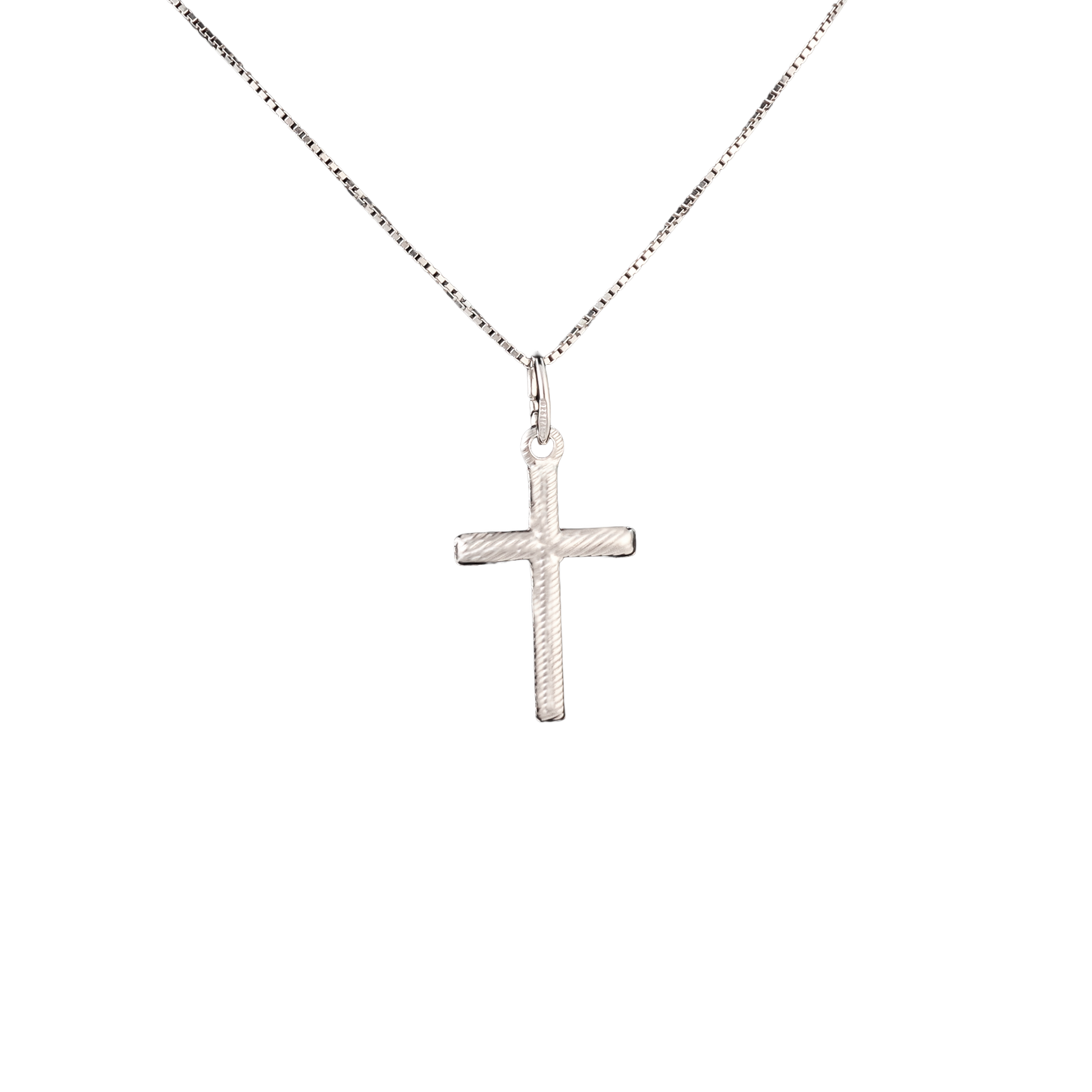 Silver cross pendant with cable-like detail