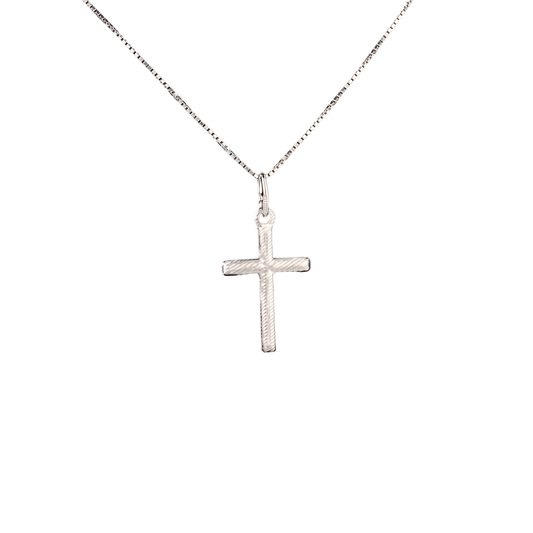 Silver cross pendant with cable-like detail