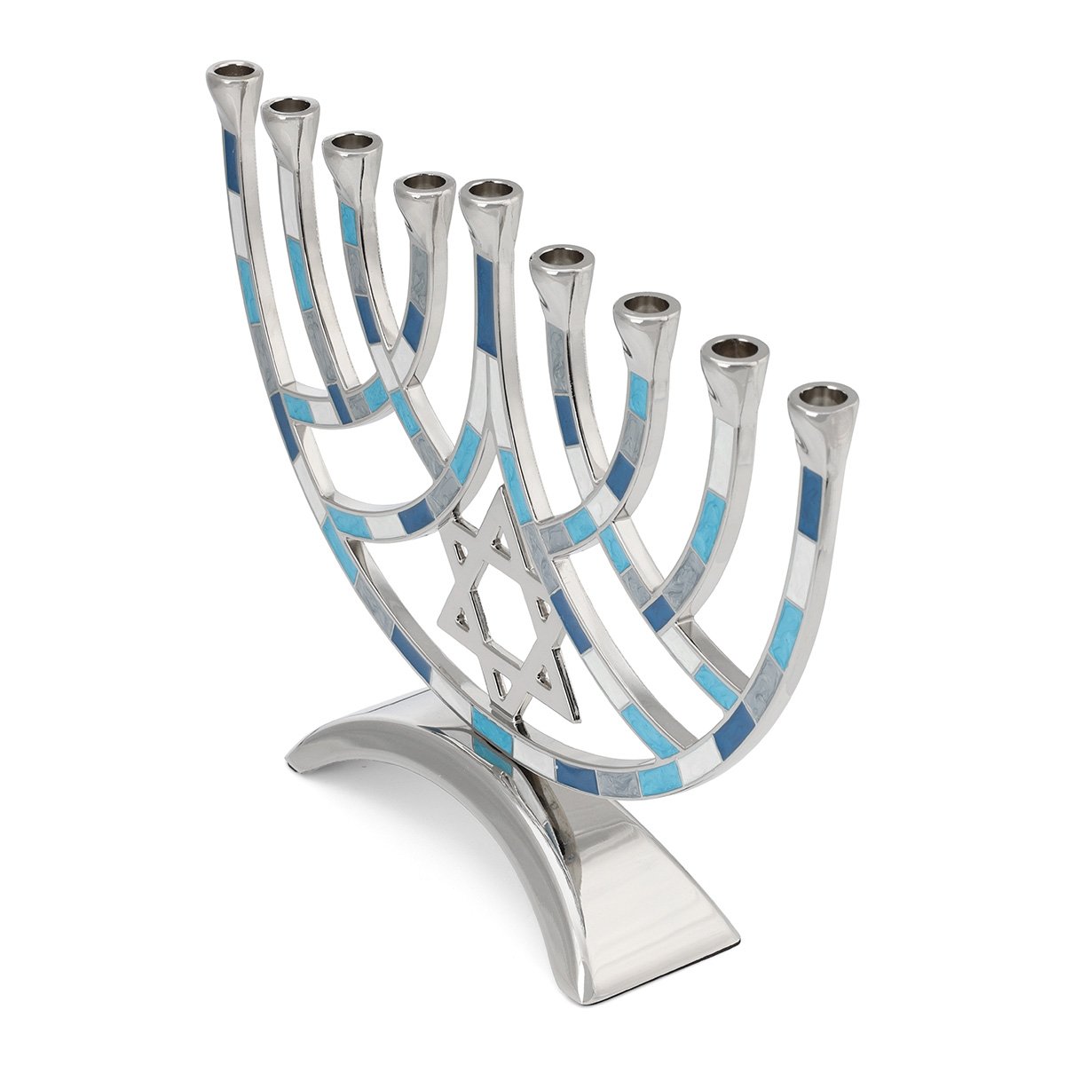 Star of David Hanukkiah - Blue with Gold or Silver Twisted