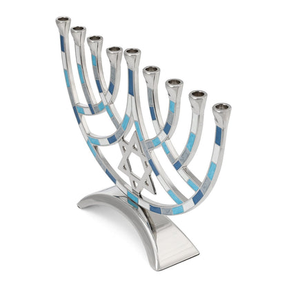 Star of David Hanukkiah - Blue with Gold or Silver Twisted