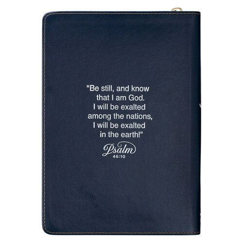 Be Still and Know Serene Roses zippered faux leather journal back view