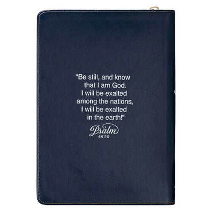 Be Still and Know Serene Roses zippered faux leather journal back view