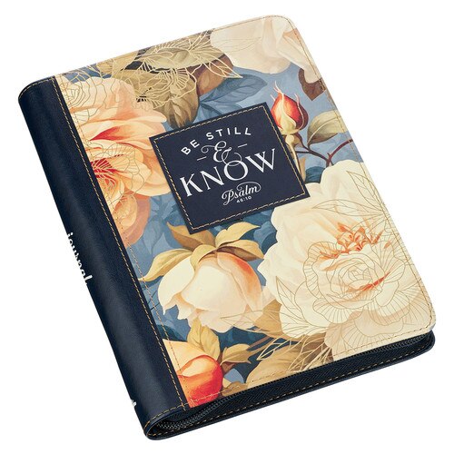 Be Still and Know Serene Roses faux leather journal angled view