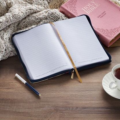 Be Still and Know Serene Roses journal features and zipper closure