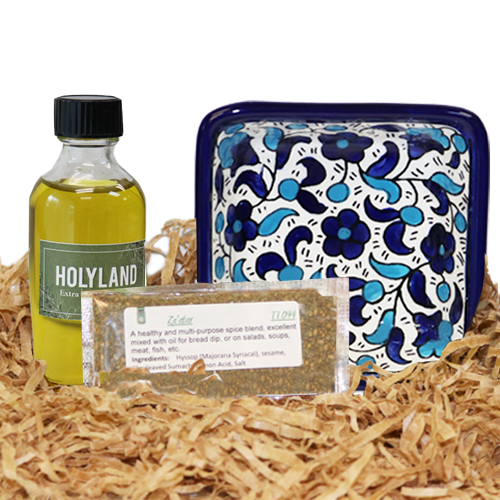 Israel Bread Dipping Set - Blue & Lt Blue Floral