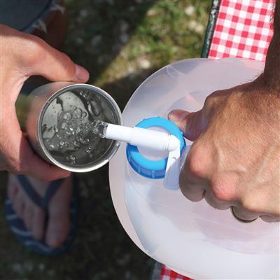 2-Gallon Expandable Camp Jug being pushed to assist dispensing water