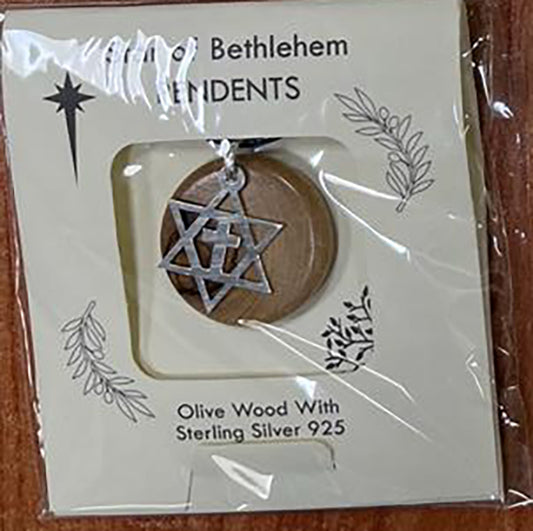Olive Wood Star of David with Cross Necklace