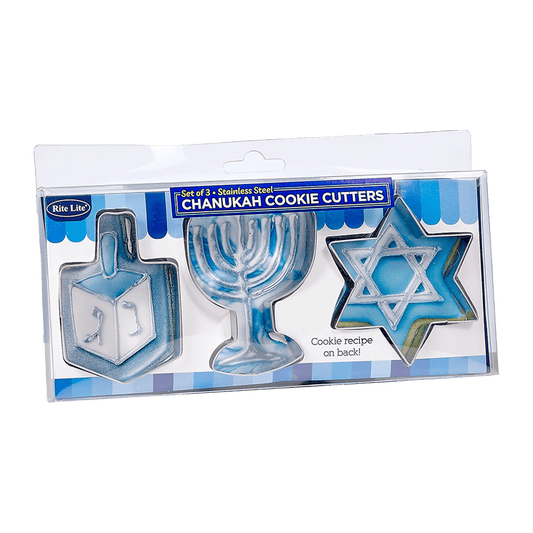 Dreidel Menorah and Star of David shaped stainless steel cookie cutters