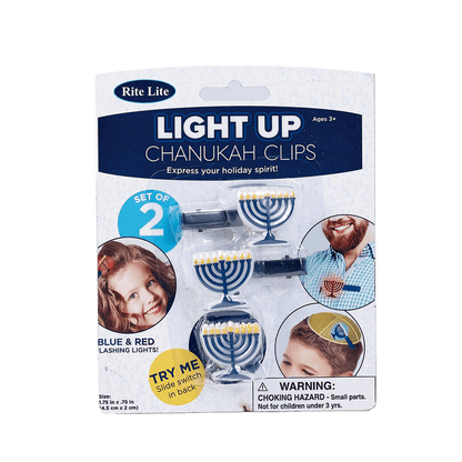 Rite Lite Light Up Chanukah Clips blue menorah clip with yellow candles 