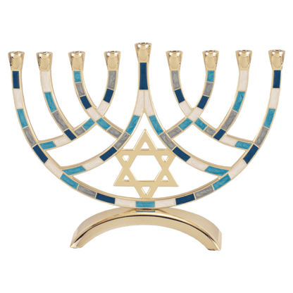 Star of David Hanukkiah - Blue with Gold or Silver Twisted