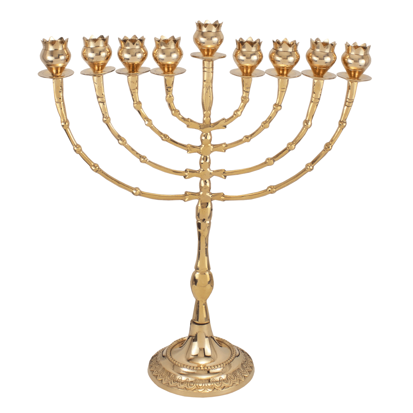 15.5" Polished Brass Pomegranate Hanukkiah