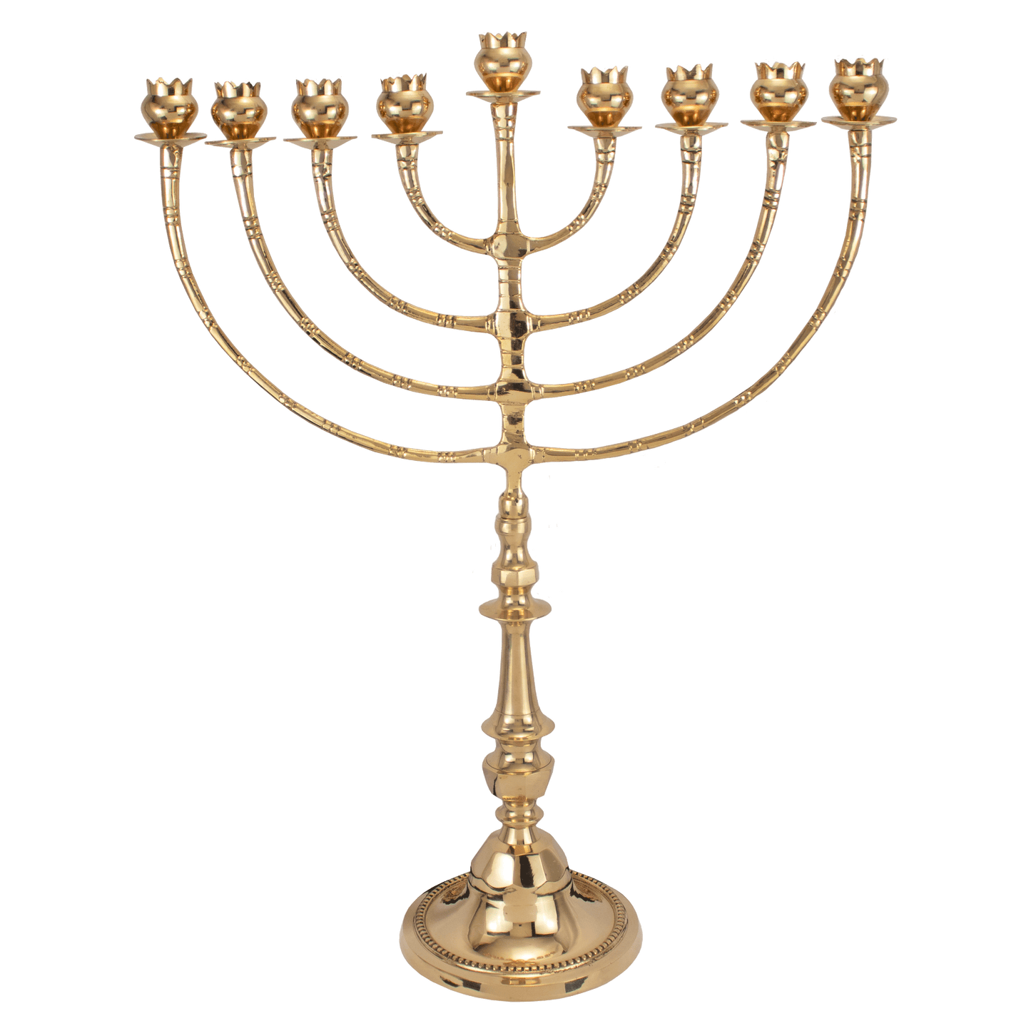 22" Polished Brass Pomegranate Hanukkiah