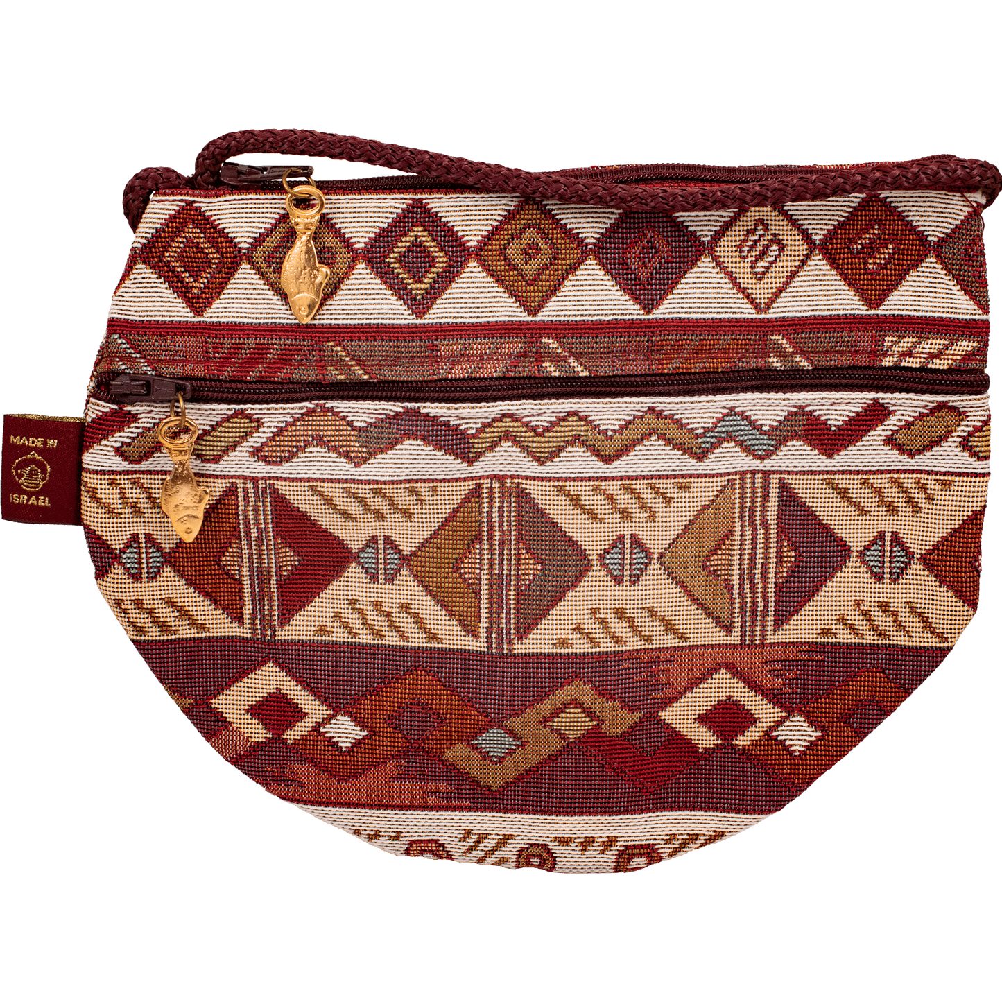 Maroon Crossbody half moon purse tribal pattern and earthy tones