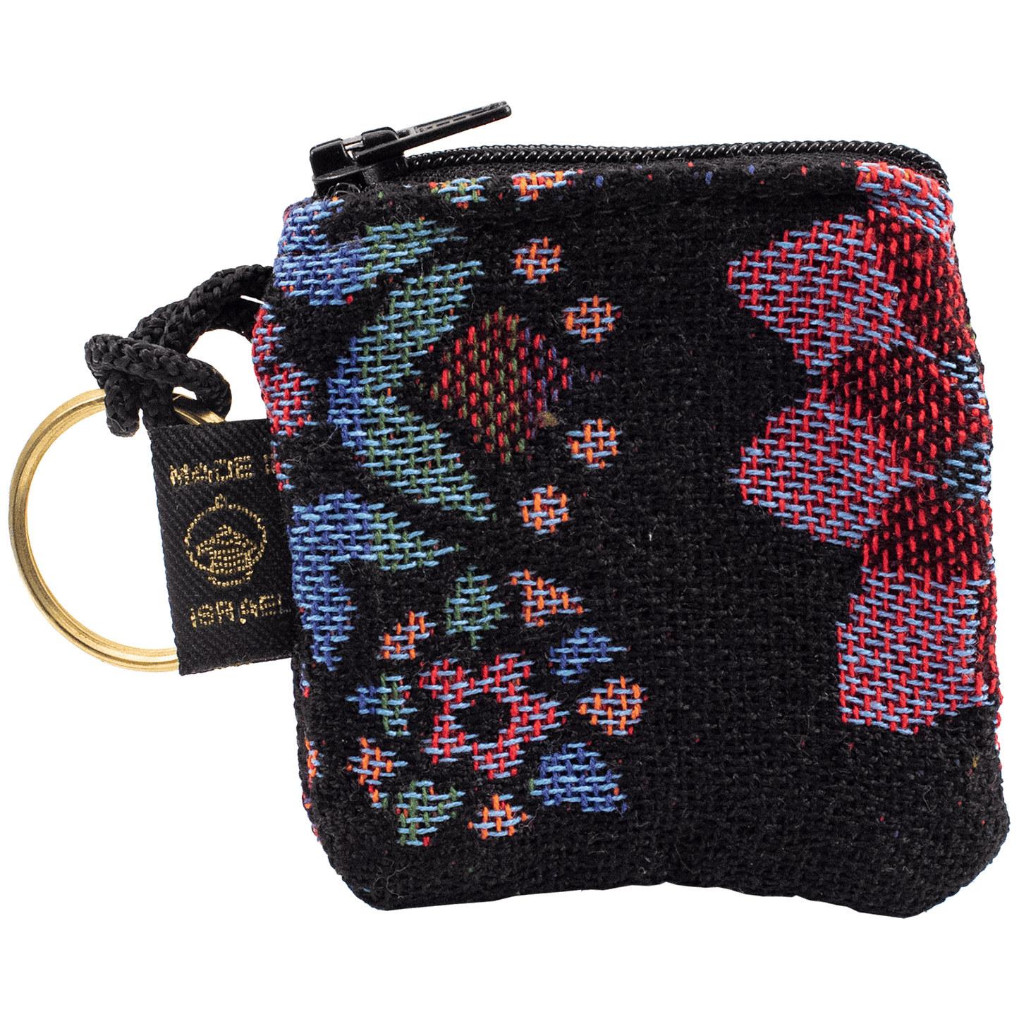 Keychain Change Purse Black with vibrant floral pattern