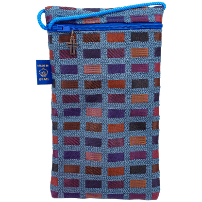 Slim rectangle purse blue with purple and orange tone tile pattern