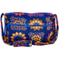 Medium Crossbody or shoulder purse Blue with yellow orange and red flower pattern