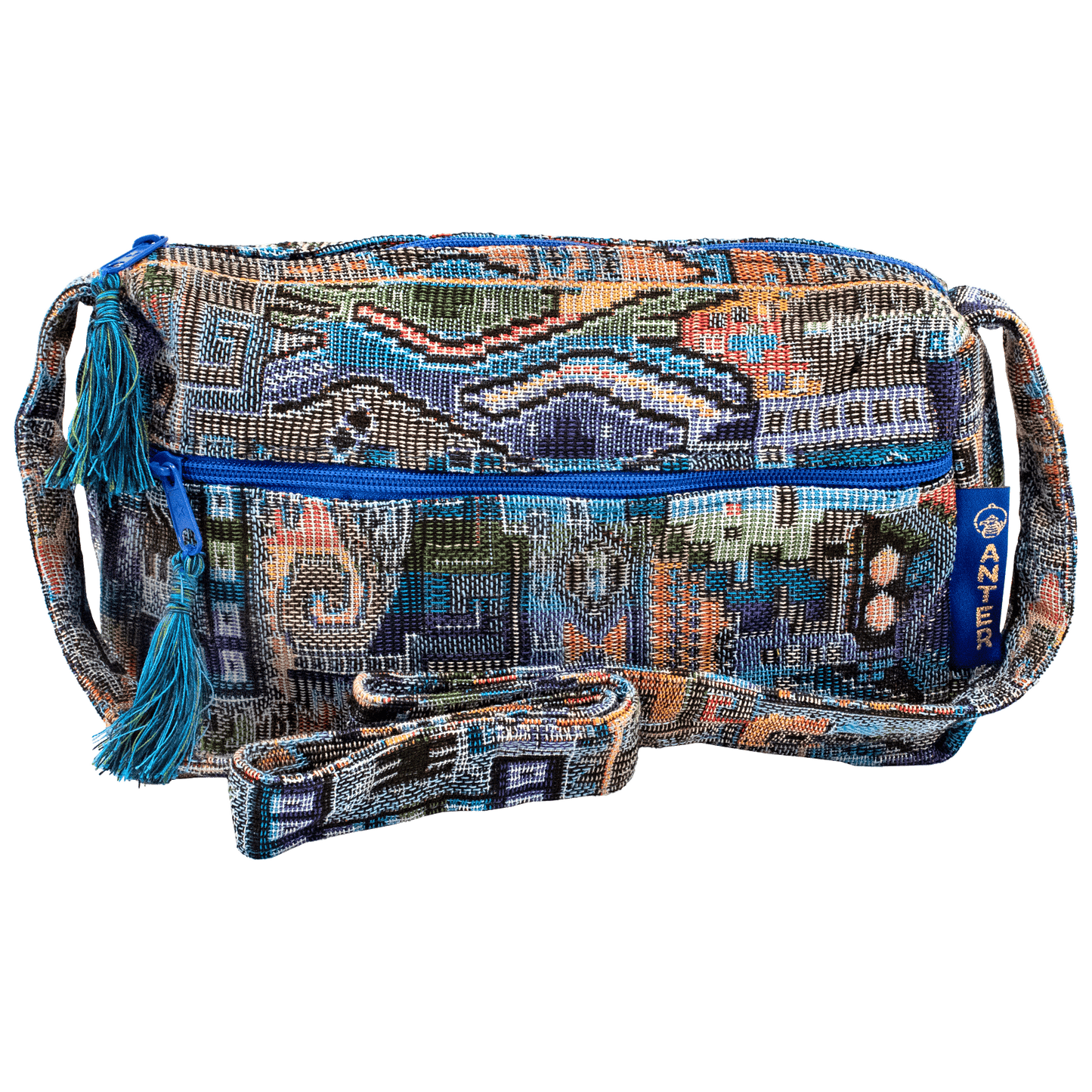 Medium crossbody shoulder bag Blue multicolor mosaic tribal Pattern