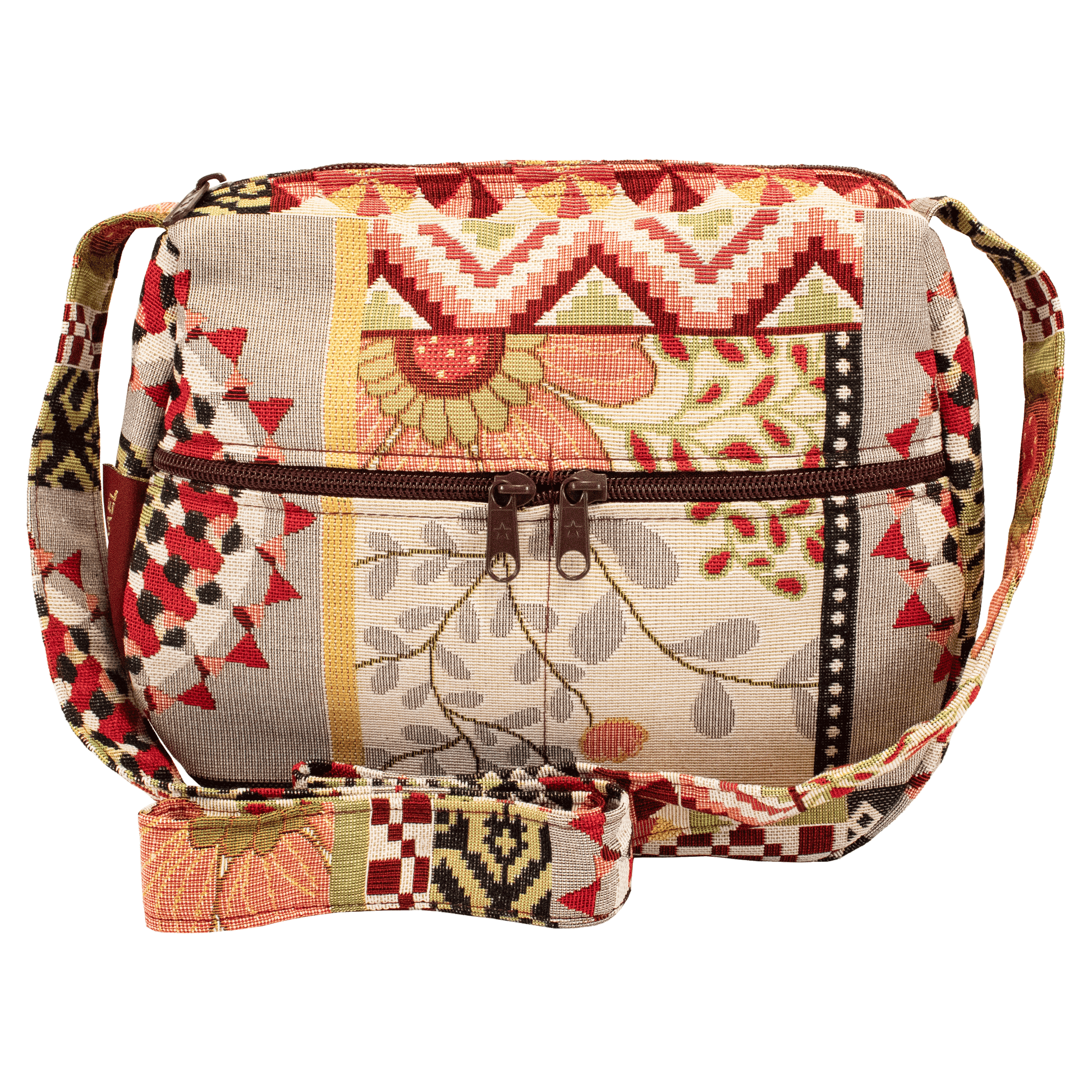 Medium sized shoulder or crossbody bag with various floral pattern 