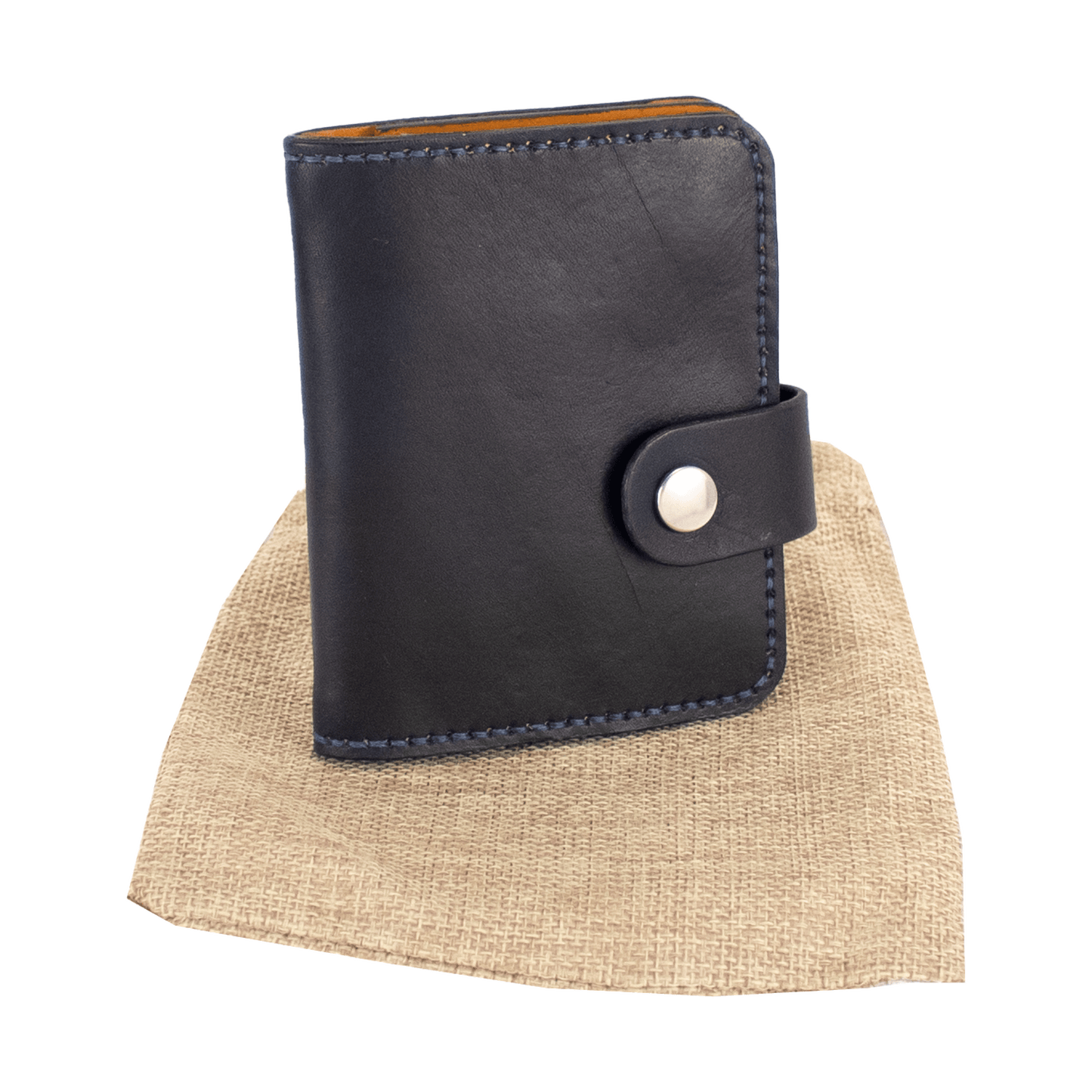 Handcrafted Blue Leather Wallet with Snap Closure & Coin Pocket