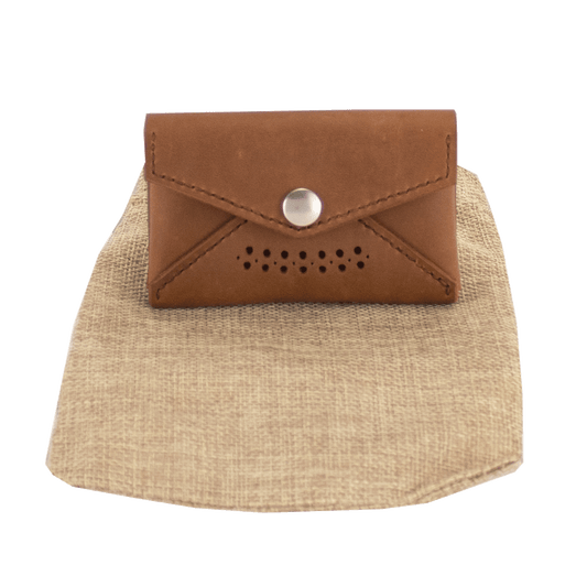Brown Leather Coin Purse with punch pattern on the bottoms