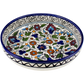 Large Armenian ceramic serving dish with floral pattern and blue rim