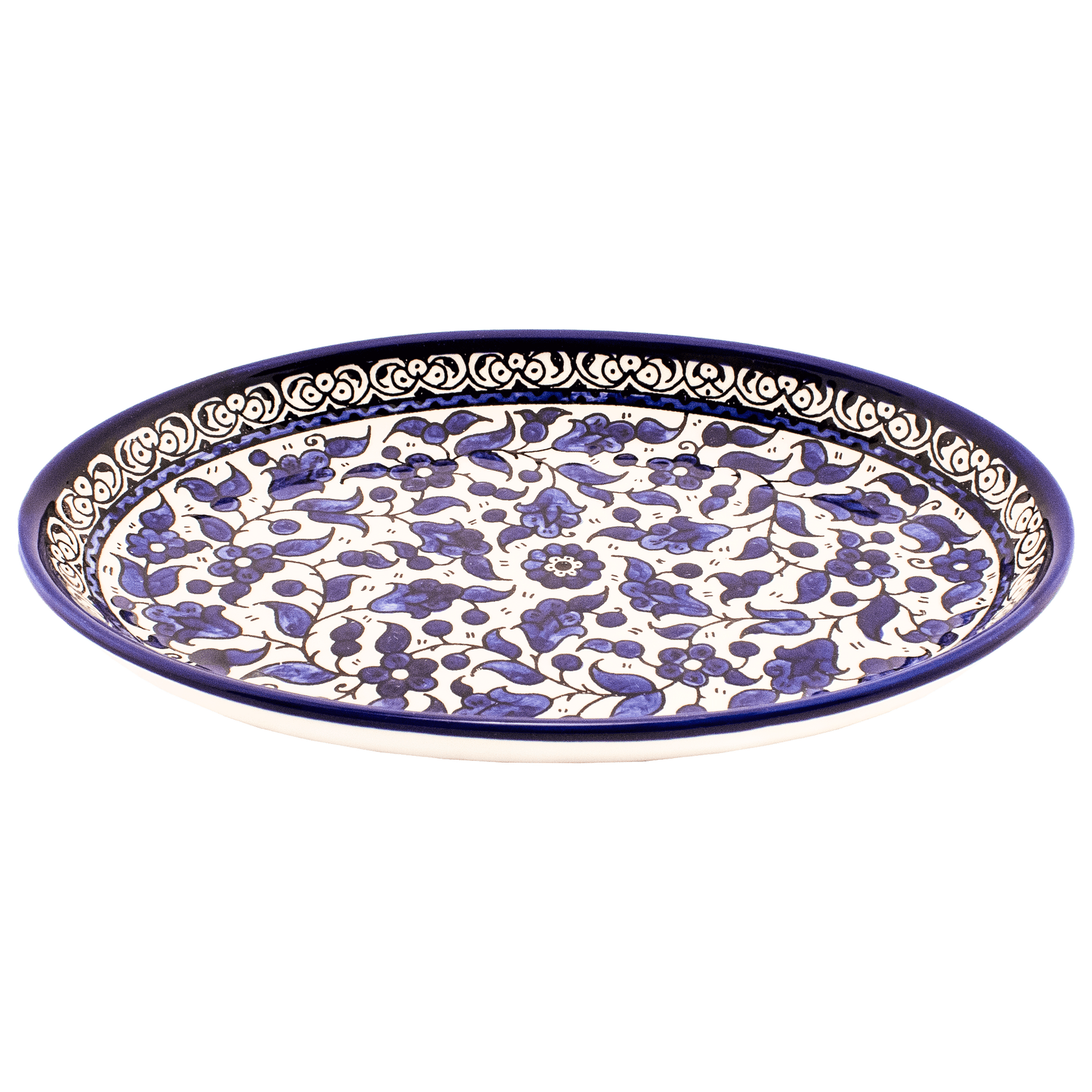 Large Armenian Ceramic Oval Serving Dish Blue Floral