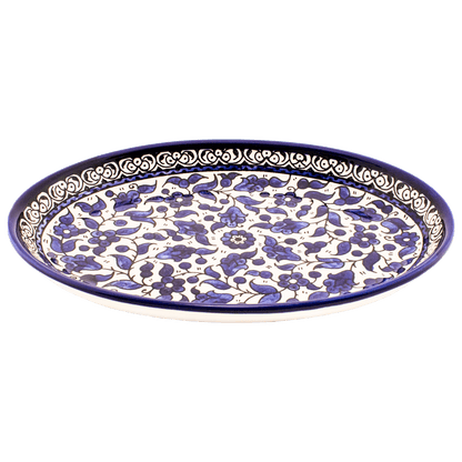 Large Armenian Ceramic Oval Serving Dish Blue Floral