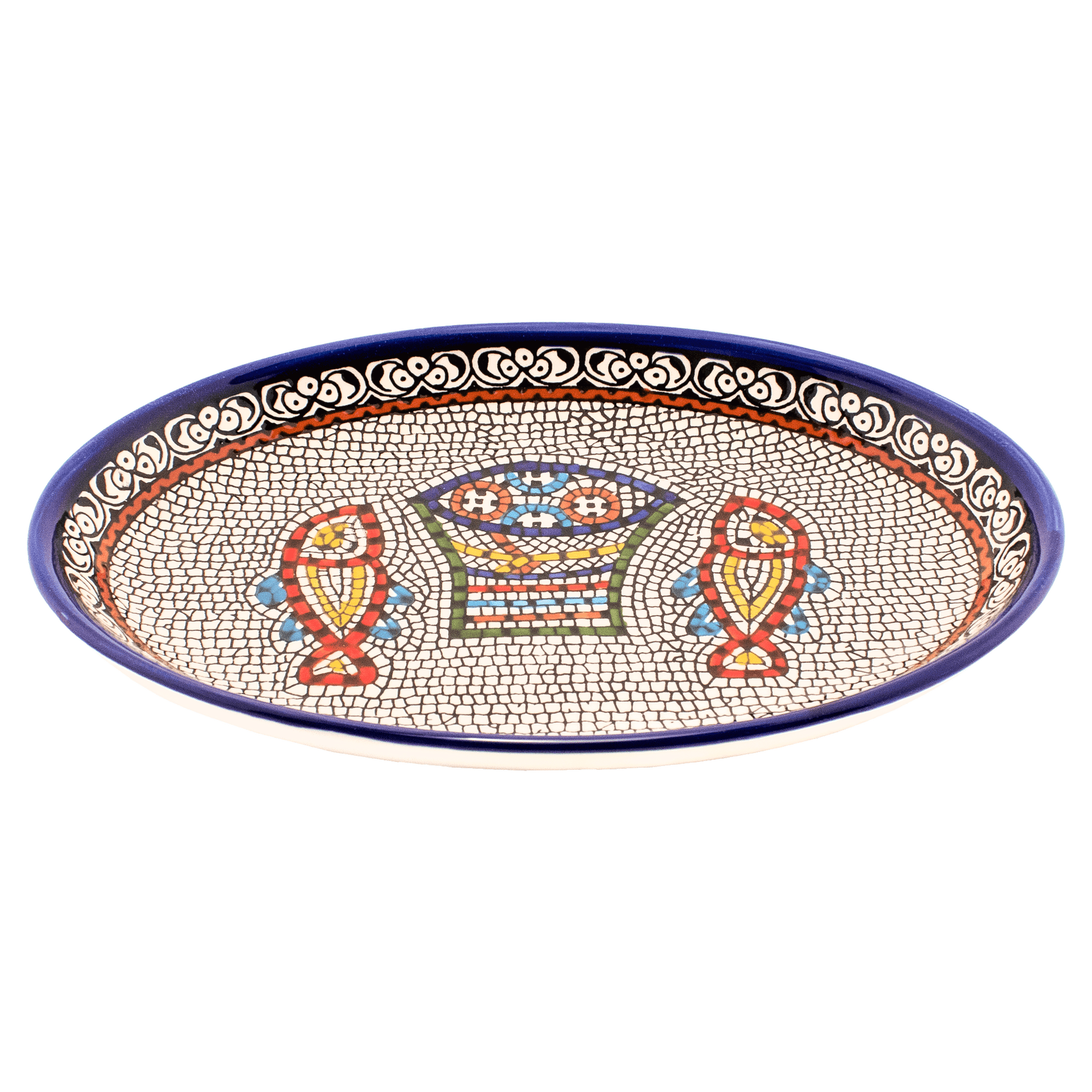 Large Armenian Ceramic Oval Serving Dish Loaves and Fish