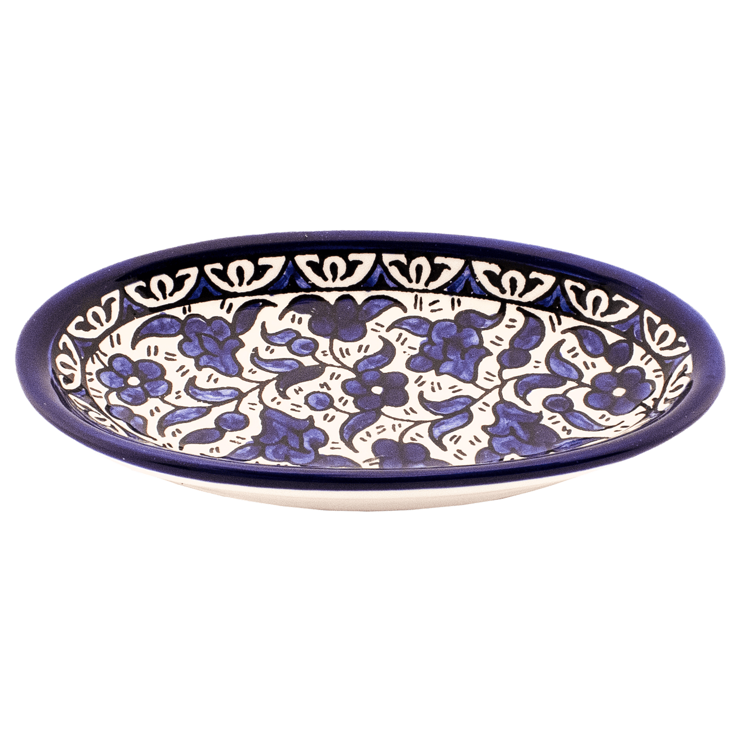 Small oval ceramic serving dish Blue floral pattern